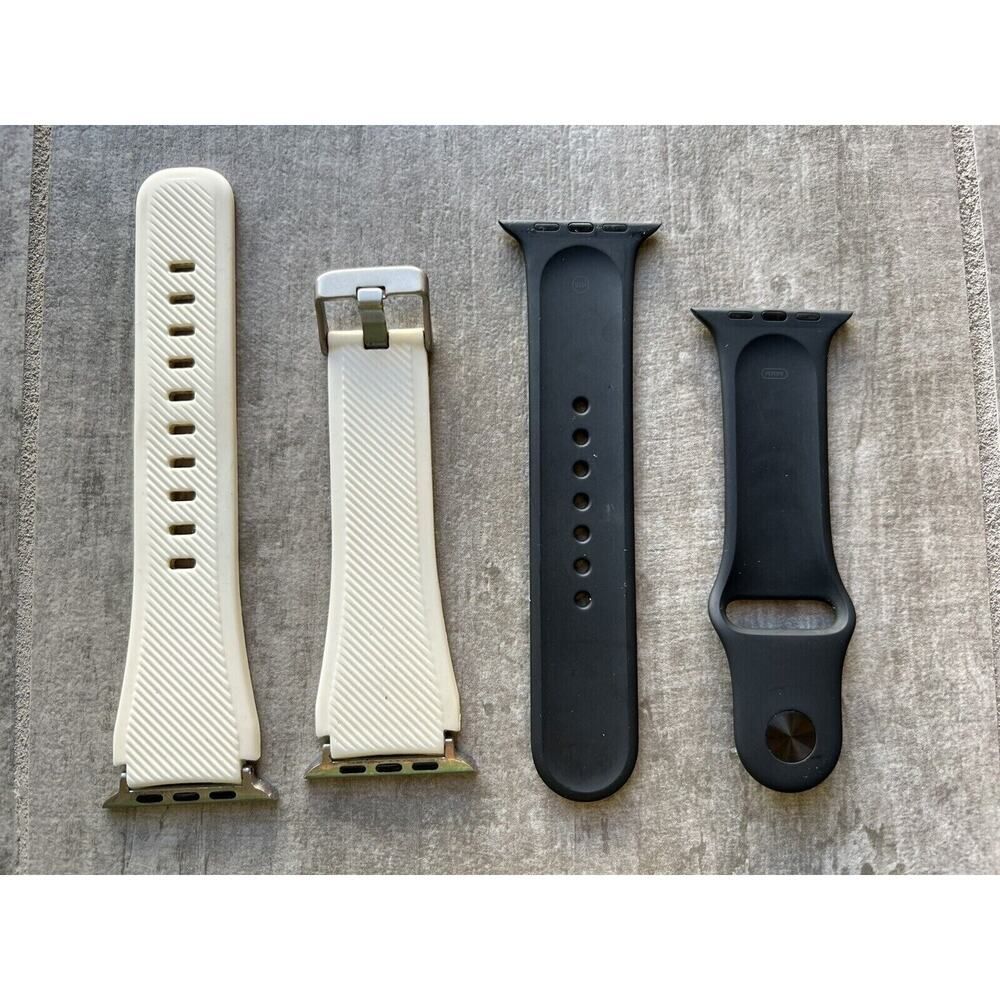 Set Lot of 2 Black White 44mm Apple Smart Watch Silicone Bands Men's Waterproof